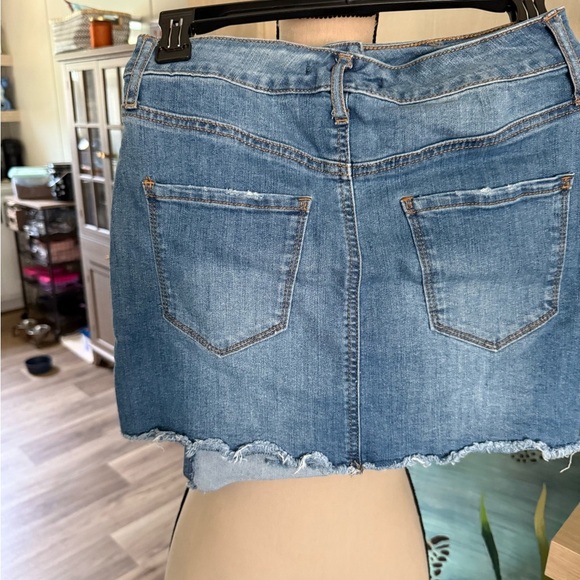 Blue and Gold Asymmetrical Wrap Mini Skirt - Picture 2 of 4